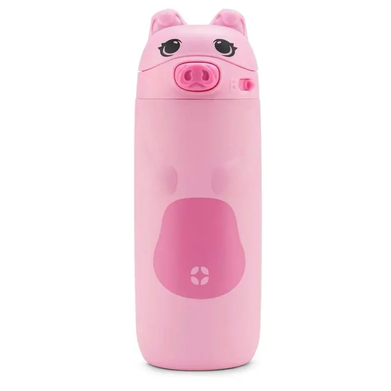 Ello Ellies 12oz Vacuum Insulated Stainless Steel Kids Water Bottle with Straw and Built-in Carrying Handle Pig Reusable Bottled