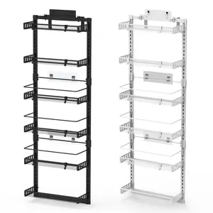 6-Tier Hangable Steel Over-The-Door Pantry Organiser, Heavy-Duty Adjustable Mounted Storage Basket for Kitchen, Bathroom