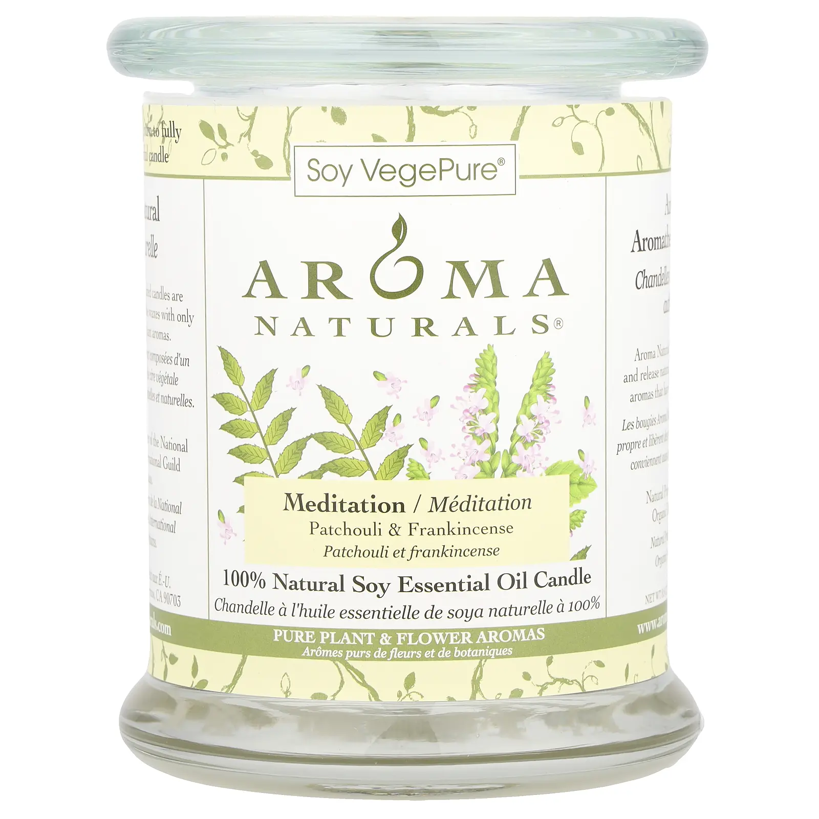 Aroma Naturals Soy VegePure®, Medium Glass Soy Pillar Candle, Patchouli & Frankincense, 8.8 oz (260 g)