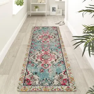 Vintage Bohemian Hallway Runner Rug, Non-slip Machine Washable Laundry Room Mat, Soft Non-shedding Bed Bohemian Style Rugs, Long Rug for Hallway Entryway Bedroom Kitchen, Boho Runner Rug