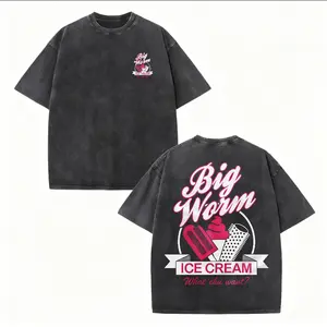 Unisex Vintage Acid Washed Friday Movie Big Worm Ice Cream Double Sided Graphic T Shirt Relax Fit Heavy Cotton Old School Hip Hop Street Top Ideal for Daily Gym Casual Hangout Retro Black Film Fan Birthday Travel Outfit Apparel