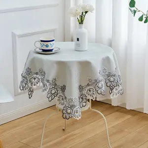 Autumn Wrinkle Tablecloth, Square Farmhouse Polyester Dining Table Cover, Lace Trim Embroidered Design, Home Decor Accessory