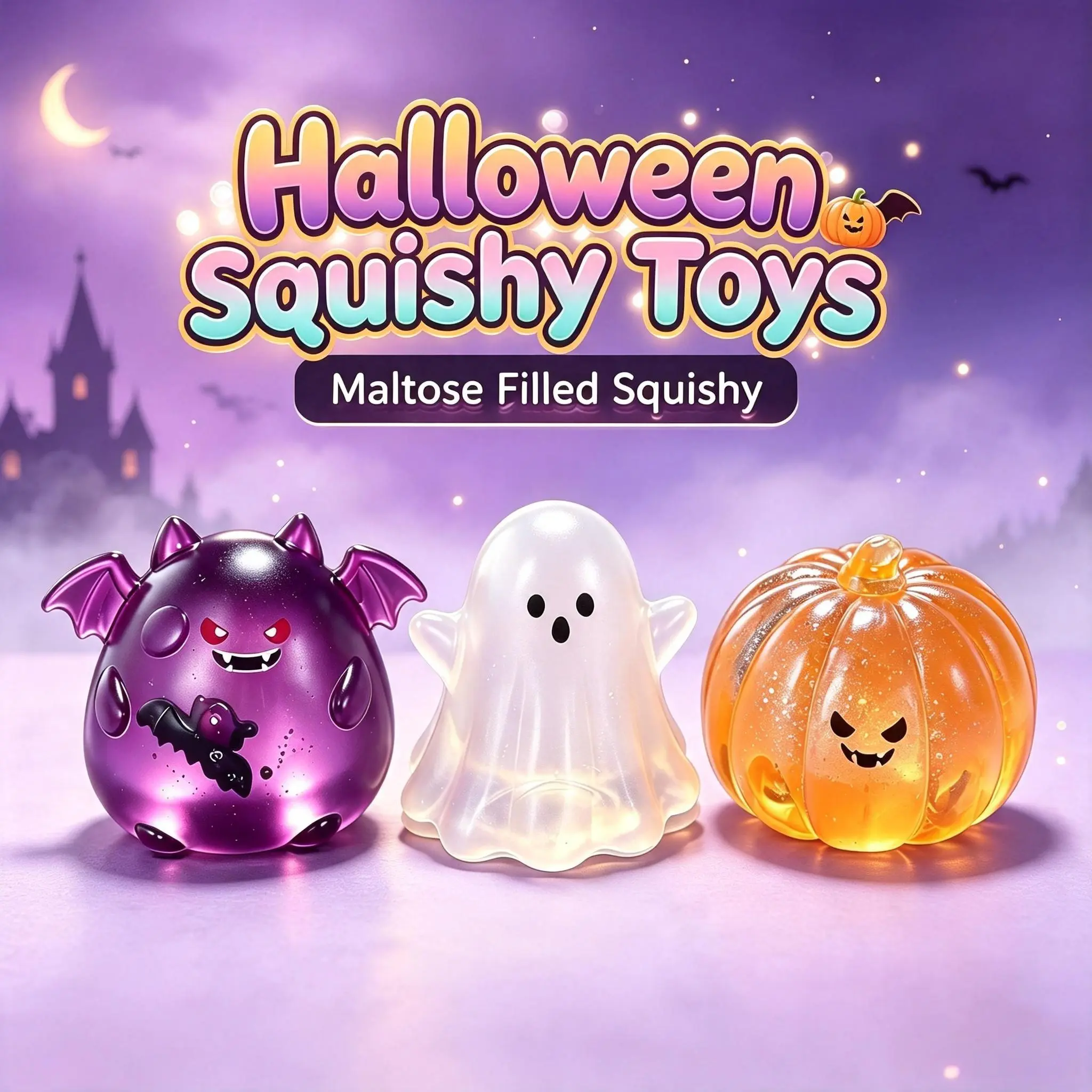 Halloween Unisex Ghost/Demon, Bat & Pumpkin TPR Squishy Toy Set - Slow-Rising Stress Relief Fidget Toys, Ideal Party Favors & Trick-or-Treat Bag Fillers