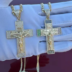 Bling Cross Necklace with Cuban Chain - Sparkling CZ Stones & Durable Chain - Perfect for Men and Women