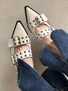Designer Style Women's Ballet Flats, Pointed Toe with Elegant Buckle, All-Season Comfort Fashion, Multifunctional and Stylish Shoes