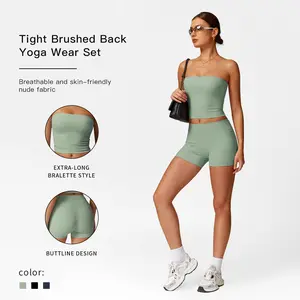 MFVIM Women's Fitness Set 2 Piece Bustier Top Cycling Shorts Yoga Wear summer outfit Sporty High Stretch Sporty Style Clothes Casual Workout Loungewear Workout Ribbed
