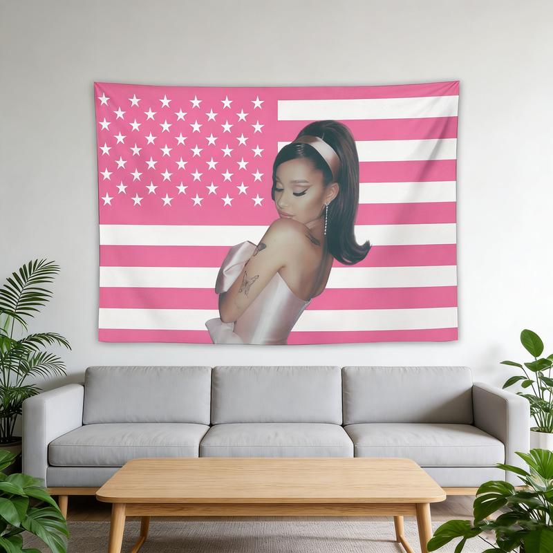 Pink Ariana Flag Funny Tapestry American Grande Flags Poster Merch Suitable. For College Dorm Room Decor. Outdoor Parties. Tailgates Yard. room Decoration Solid Color Decorative Print Size Cotton Linen