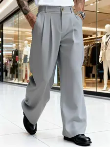 Men's Straight Leg Casual Plain Pants, Comfortable Fabric for Leisure and Daily Wear, Perfect All-Day Comfort, Loose-Fitting Style, Spring & Fall