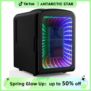 【TiktokShopSpringGlowUp】Antarctic Star 4L Mini Compact Refrigerator with Gaming Light: 6-Can Portable Cooler for Bedroom, Car, Office, Dorm - Cosmetics, Beverage & Food Storage (Black)