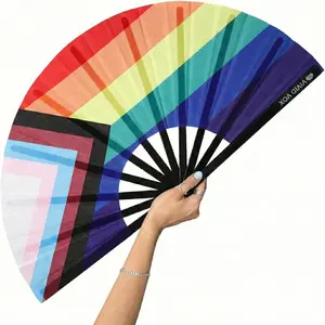 Large Pride Folding Fan for Dancing, Loud Clacking Hand Fan for Line Dance, Rave & Festival, Lightweight Nylon Pop Fan for Party, Outdoor, Performance (Multiple Pride Colors)