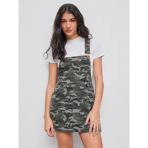 Cider [size 0-10] Denim Camo Buckle Up Pocket Mini Dress