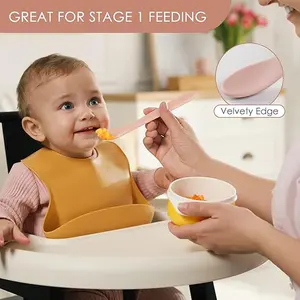 Training Spoon Self-feeding, First Stage Infant Soft-Tip Easy on Gums, Utensils Supplies, Dishwasher & Boil-proof, 6 Pack