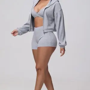 Active Bra Three-Piece Set for Women - Coordinating Top and Bottom, Soft Fabric, Athletic-Fitting Design, Versatile Style - Shirts, Tops, Womenswear, Blouses