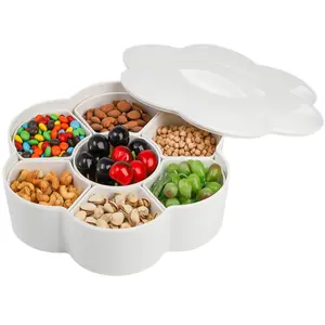 Divided Serving Dish With Lid  Appetizer Tray 7 Removable Compartment Snacks For Chips And Dip Veggies Candy Nut