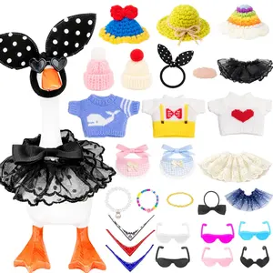 28 Pieces 7 Inch Desk Goose Outfits Set Mini Goose Clothes Hats Sweaters Dresses Sunglasses Cute Desktop Table Decor Gift (Goose Figure Not Included)