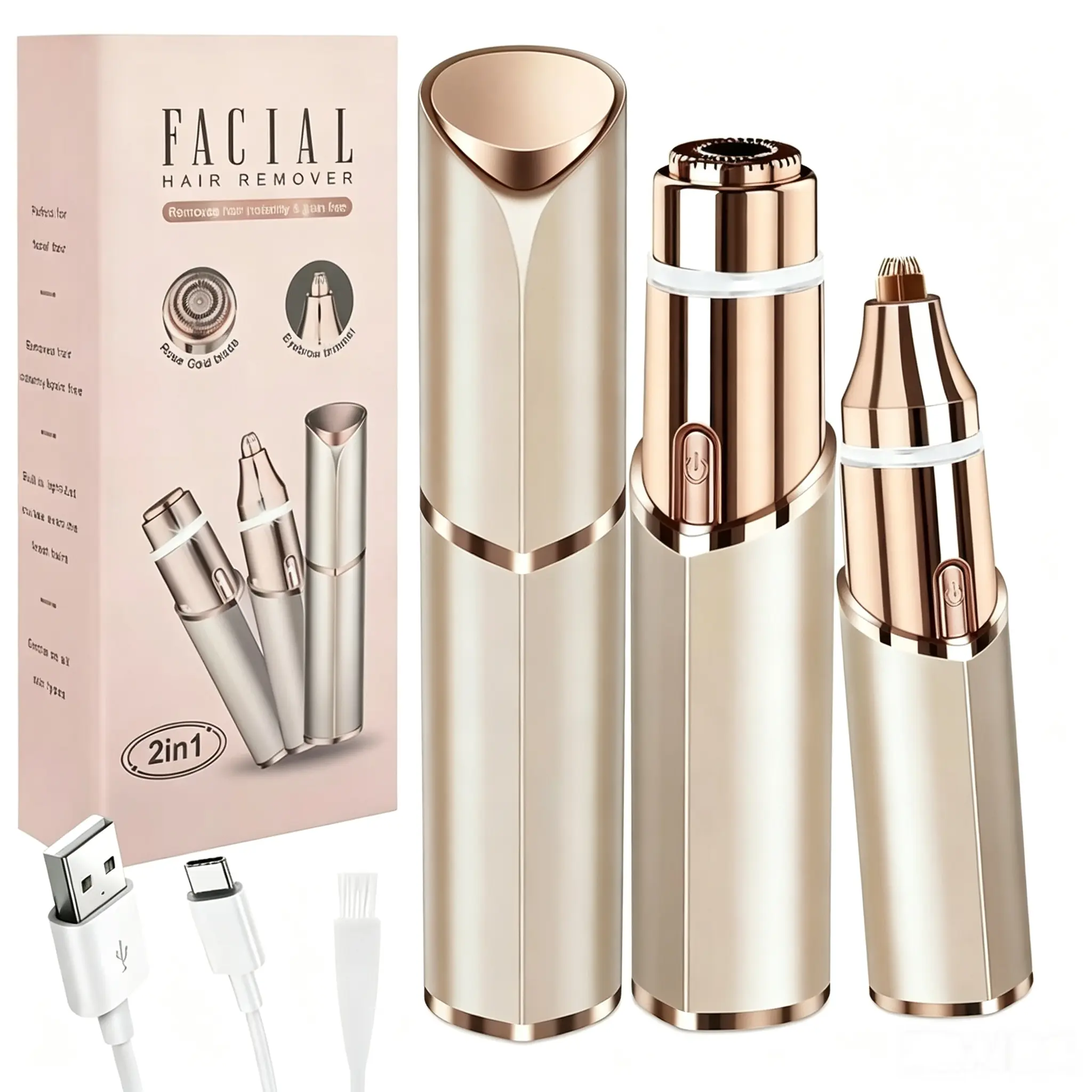 Women's Rechargeable 2-in-1 Multifunctional Electric Eyebrow & Face/Body Hair Remover - Compact Cordless Shaver, Painless Precision Travel Trimmer, Portable Comfort-Designed Bikini Groomer