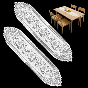 2 count Doily Table Runner White Lace Doily Runner Doilies for Tables Runners Farmhouse Boho  Doilies Runners for Dresser Tables Wedding  Christmas Decoration