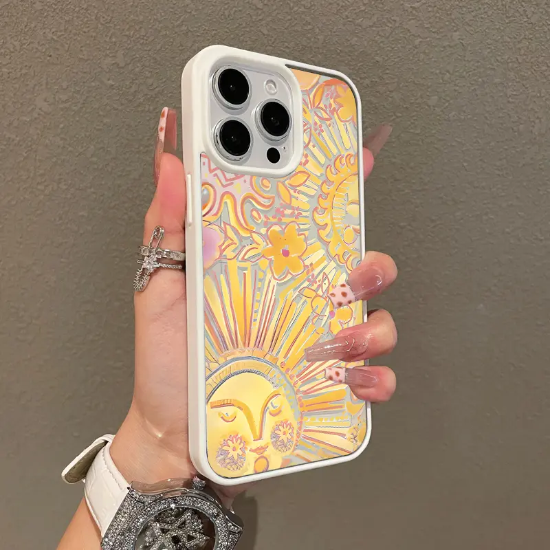Magnetic Protective TPU Cellphone Case for iPhone 17,16 E Pro Max,15 Plus,14,13,12,11,XS,XR - Yellow Religious Pattern Aesthetic Print, Shockproof, Lightweight, Scratch-Resistance, Mobile Phone Accessories
