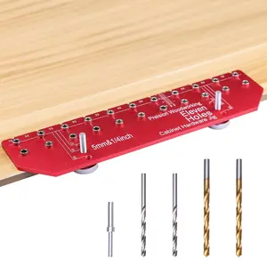 11 Holes Shelf Pin Jig, Self-Clamping Hinge Jig 11-Hole Shelf Pin Guide, Fits 1/4 Inch and 5mm Bits, Cabinet Jig for Hole Drilling