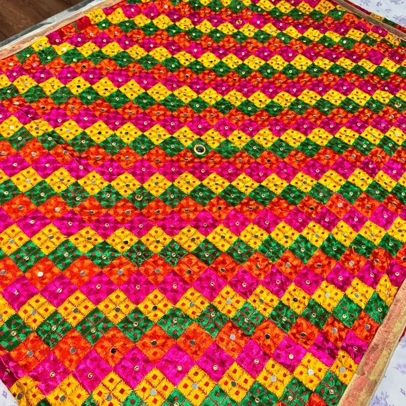 Heavy Jaggo Phulkari Textile with Sheesha Embroidery and Ghungru Accents