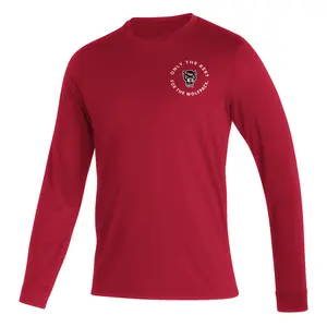 adidas Mens Nc State Wolfpack Graphic Crew Neck Long Sleeve Casual Tops Casual - Red