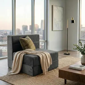 Folding Sofa Bed Convertible 4-in-1 Memory Foam, Washable Cover Sleeper Chair for Small Space, Folding Sofa Bed for Living Room, Bedroom, Guest Room (Dark Gray)