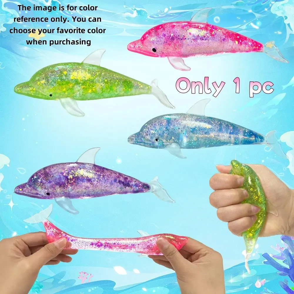 Dolphin Squishy Stress Relief Toy Set, Adult Squeeze Toy, Mini Glitter Dolphin Stress Ball, Animal Shape Ball, Sparkly Squishies, Kawaii Squishies, Perfect Gift for Office and Christmas, Decompression Squeeze