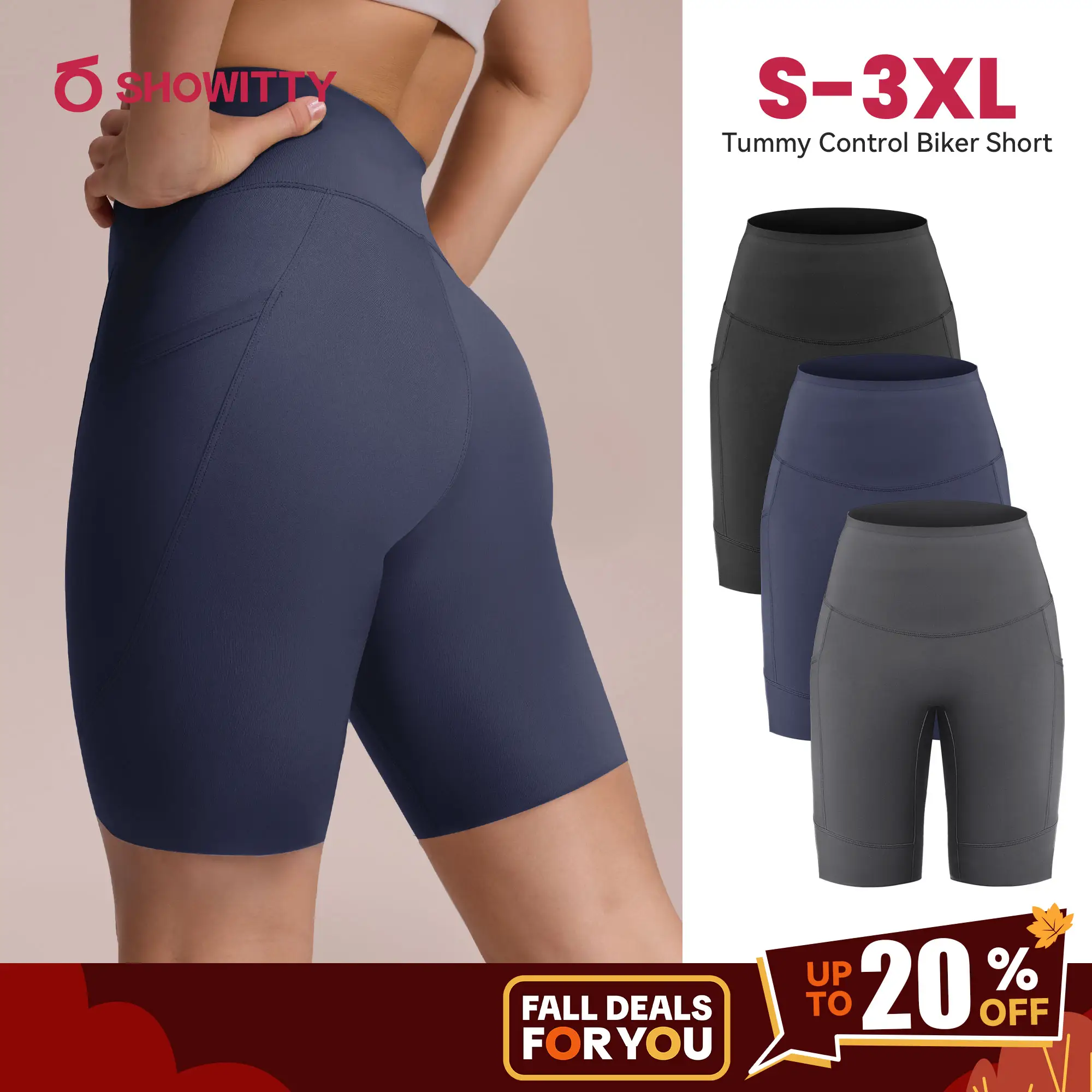 [‌Size up] Viconow Summer Tummy Control Biker Shorts for Women with Pockets – High Waist, Breathable Shorts for Yoga & Athletic Wear