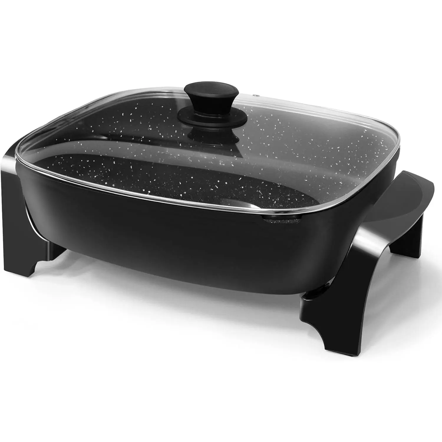 16" x 13" x 3.2" Non-Stick Electric Skillet - 10.5Qt Size Extra Deep Aluminum Alloy+Glass Vented Lid Pan, Anti-Scratch, Easy-Pour Spout, Dishwasher Safe, Adjustable Temp, Black for Family Meals (Locks in Flavors)