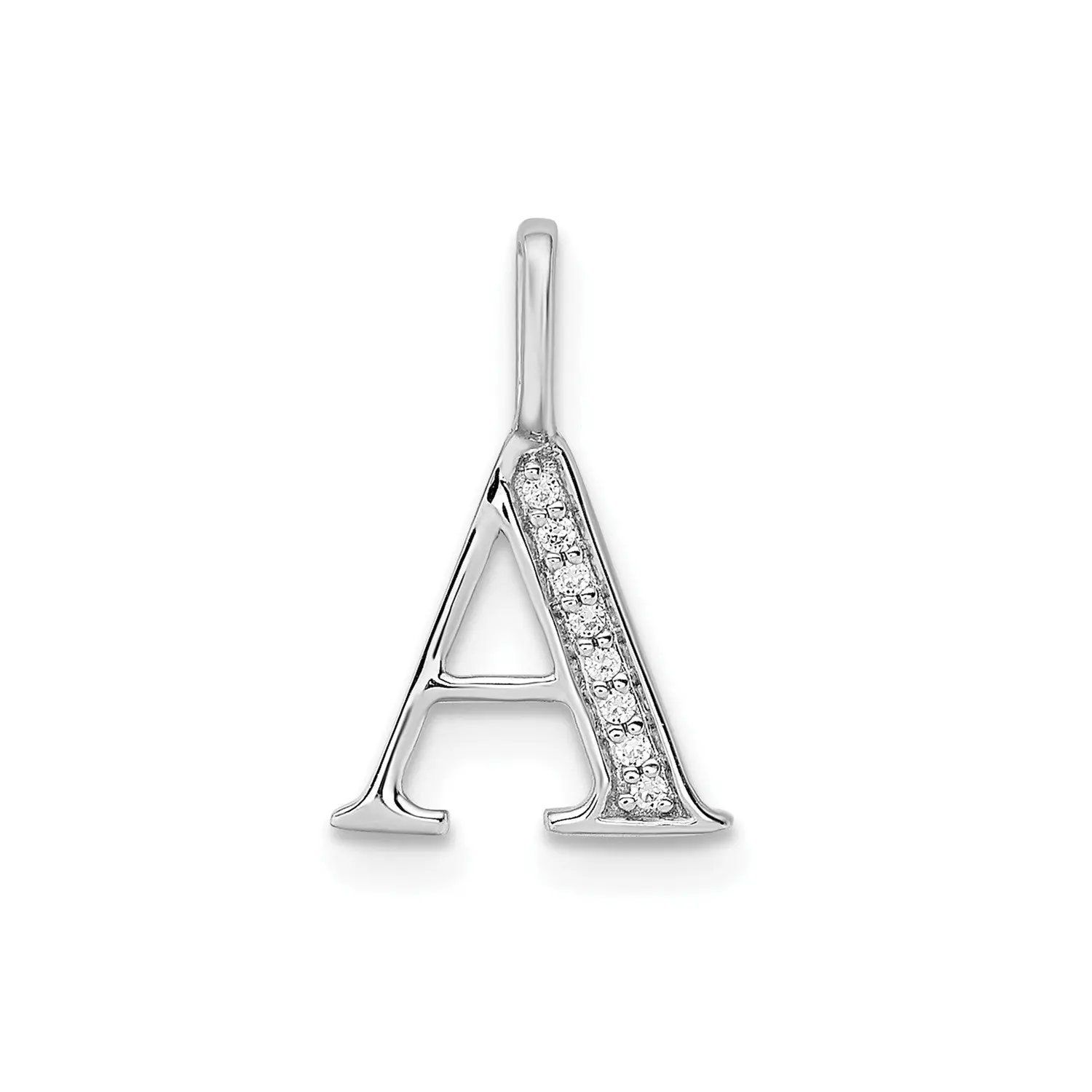 14k White Gold Diamond Block Font Letter Initial Pendant, 15x10mm