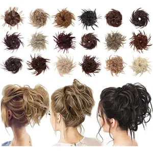 Tousled Updo Messy Bun Hair Piece Scrunchies Synthetic Wavy Extension Ponytail with Elastic Rubber Band Hairpiece Updo Extensions Scrunchies Wavy Hair and Ponytail Chignon Instant Ponytail for Women-G