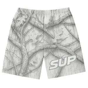 SUP White Camo Casual Menswear Mesh Shorts with Pockets & Adjustable Drawstrings for Secure Fit
