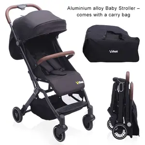 Baby Stroller with Carry Bag, One-Button Gravity Fold ,Black Aluminum Frame, 5" Front & 6" Rear Shock-Absorbing Wheels, One-Foot Dual Brake, Large Canopy
