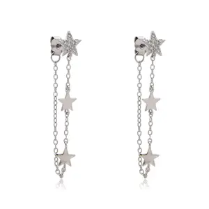 Star Chain Earring with Star and Star-Shaped Pendant, Gold Finish, Adjustable Chain