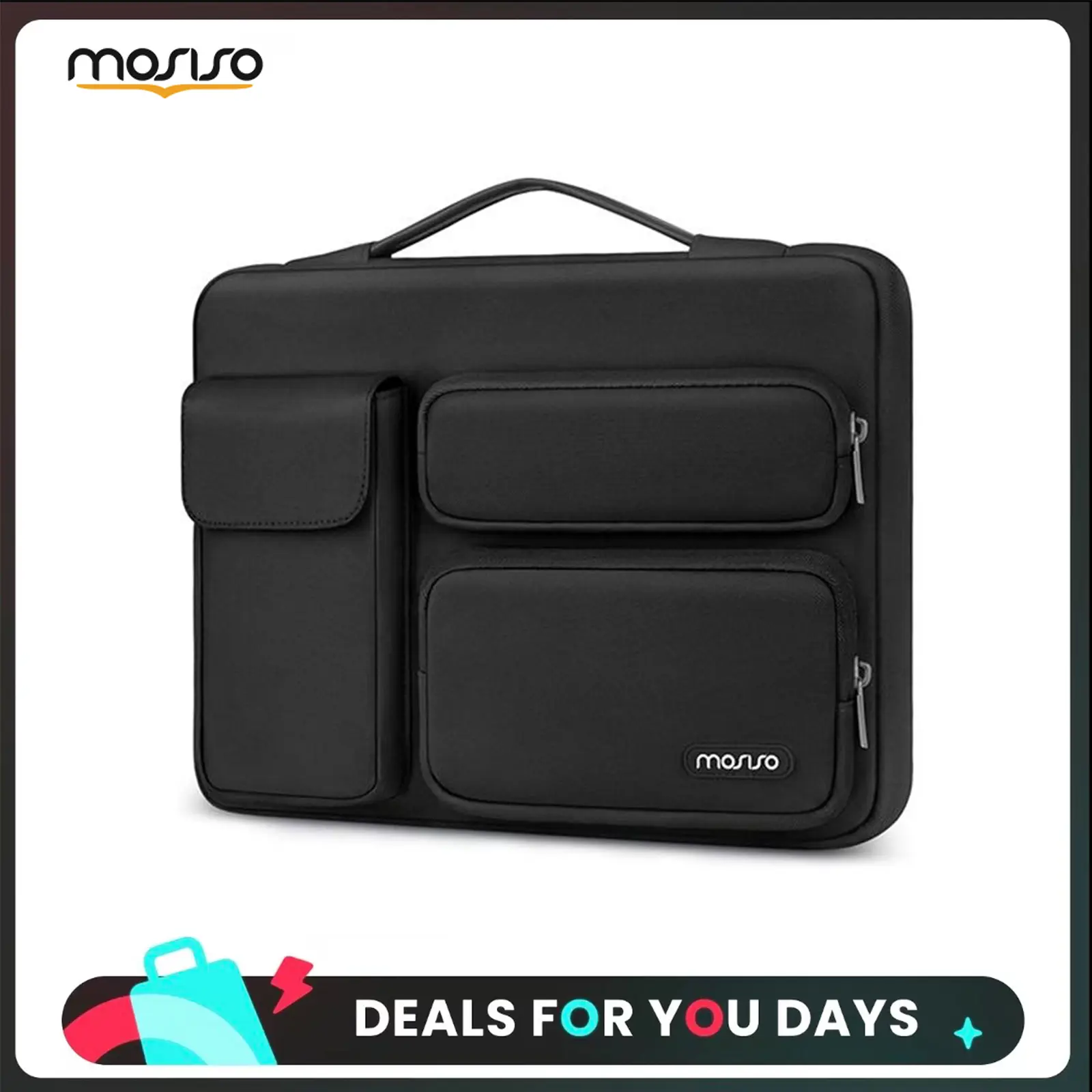MOSISO 360-Degree Protective Laptop Sleeve - 13-17.3in Slim & Lightweight Waterproof Bag, Soft Inner Foam Padding, 2 Raised Pockets, 1 Flapover Pocket, Side Open Handle, Compatible with MacBook Air/Pro Dell XPS HP Lenovo ASUS, Office School Travel Bag