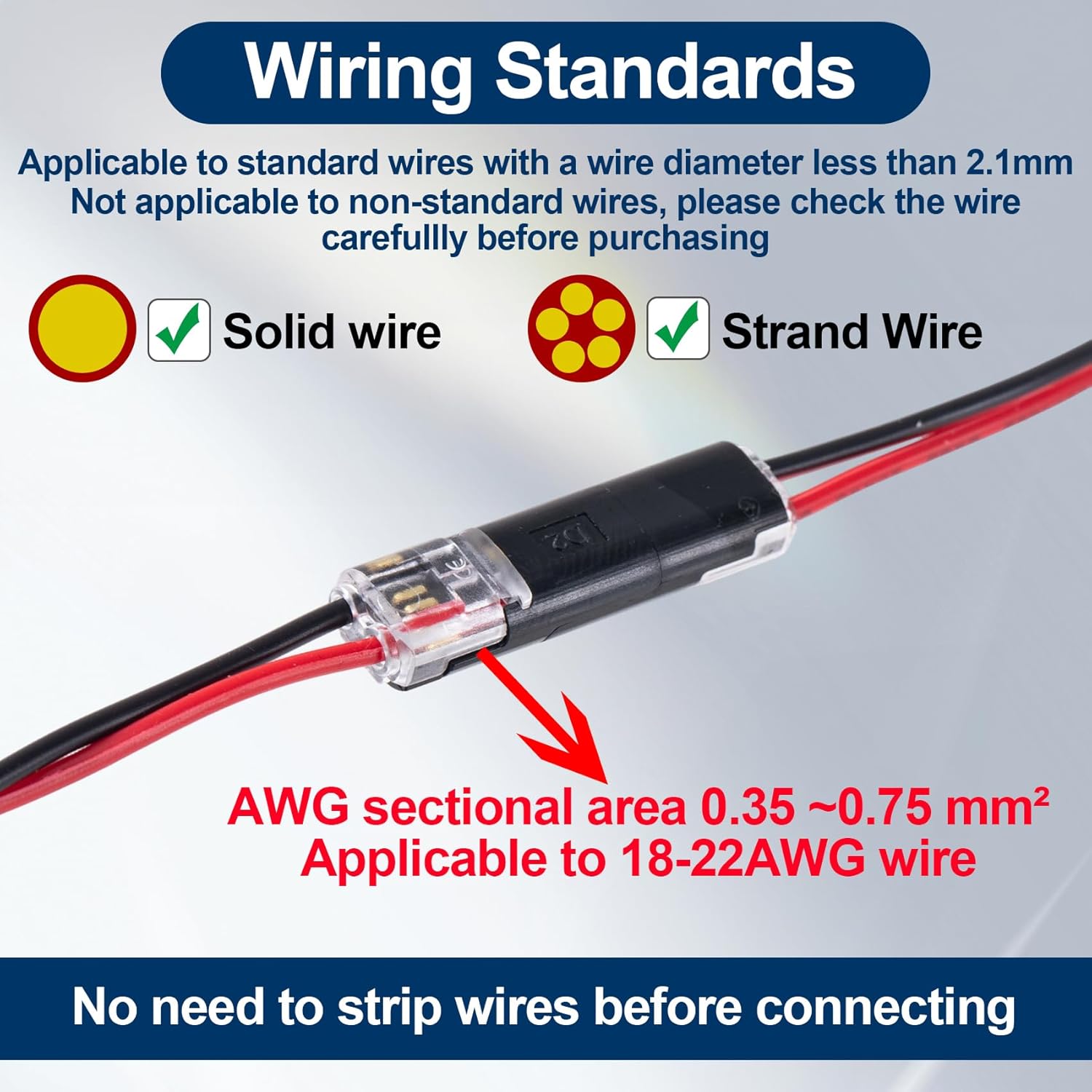 100pcs Quick Clip Fasteners Wire Connector, Plug-in Cable Quick Connectors with Locking Buckle, Double-Wire Snap on Blocks for Low-Voltage 18-22AWG Cable LED Strips DIY Craft- Black