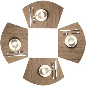 Round Table Placemats Set of 4 Wedge Placemats Heat Resistant Round Table Mats Wipe Clean (4, Tan)