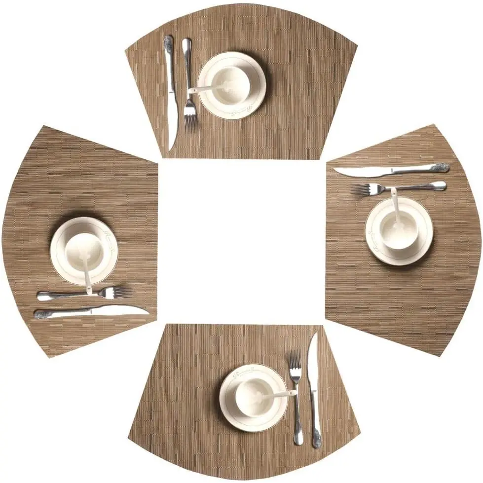 Round Table Placemats Set of 4 Wedge Placemats Heat Resistant Round Table Mats Wipe Clean (4, Tan)