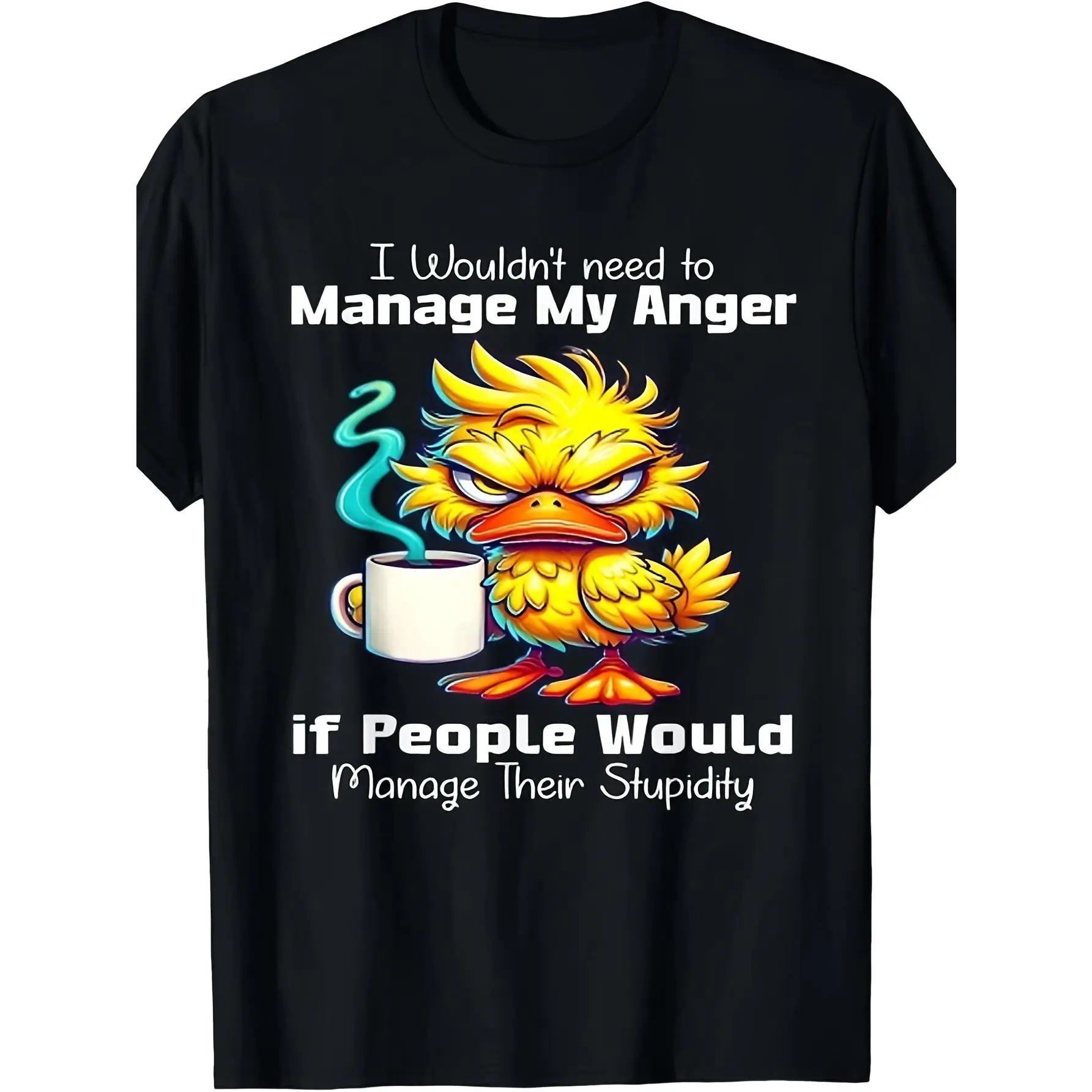 Men's Casual Cotton Graphic T-Shirt, Funny Sarcastic "Manage My Anger" Retro Chicken Design, Short Sleeve Round Neck Stretch Knit Menswear, Shortsleeve, Top