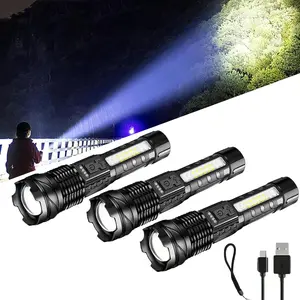 3 Packs Rechargeable Flashlights High Lumens - Brightest LED Flash Light 7 Modes with Red and Blue Side Light，High Powered Handheld Flashlight for Home Emergency Camping