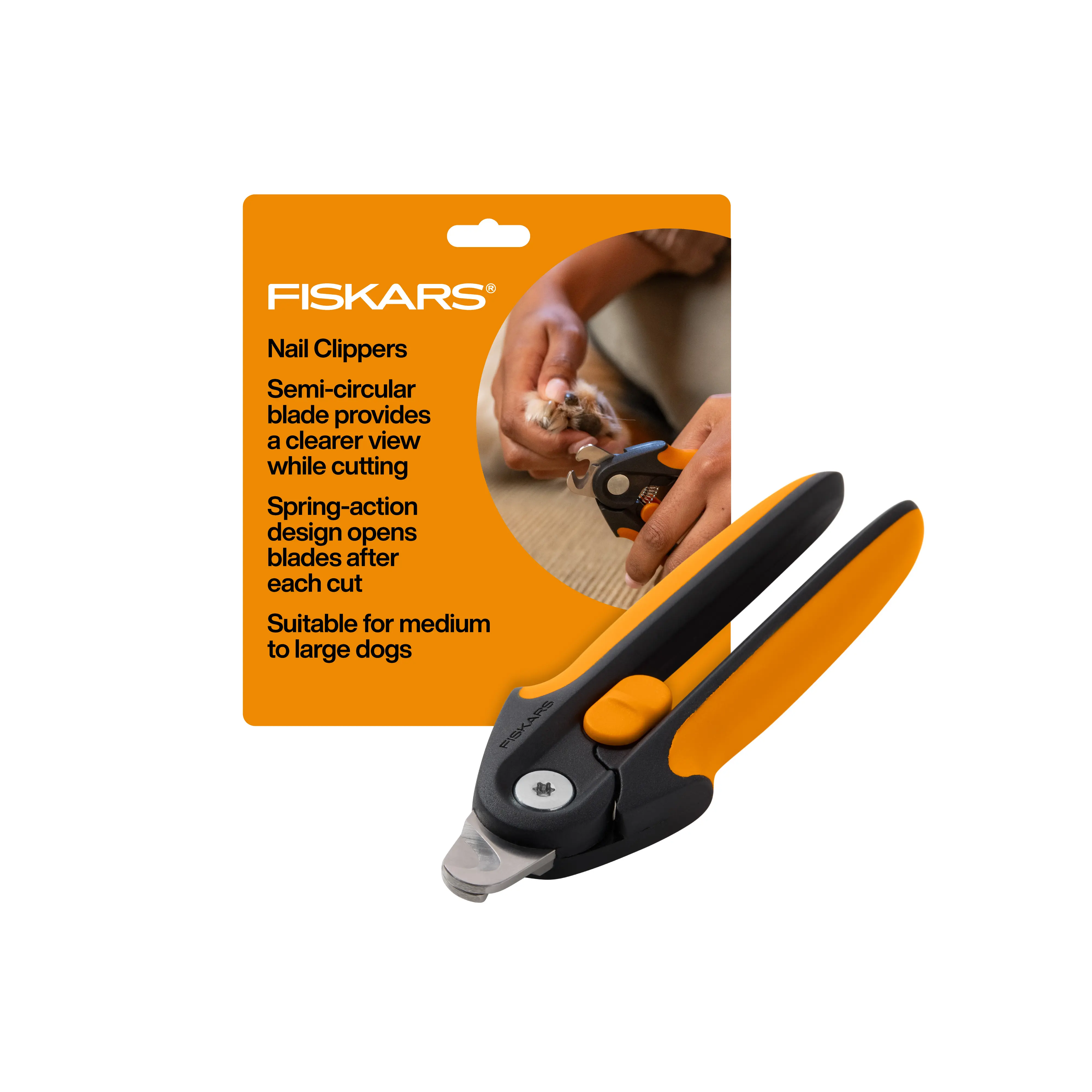 Fiskars Large Pet Nail Clipper with Semi-Circular Blade for Improved Visibility & Spring-Action Design for Medium to Large Dogs Fiskars Large Pet Nail Clipper with Semi-Circular Blade for Improved Visibility & Spring-Action Design for Medium to Large Dogs