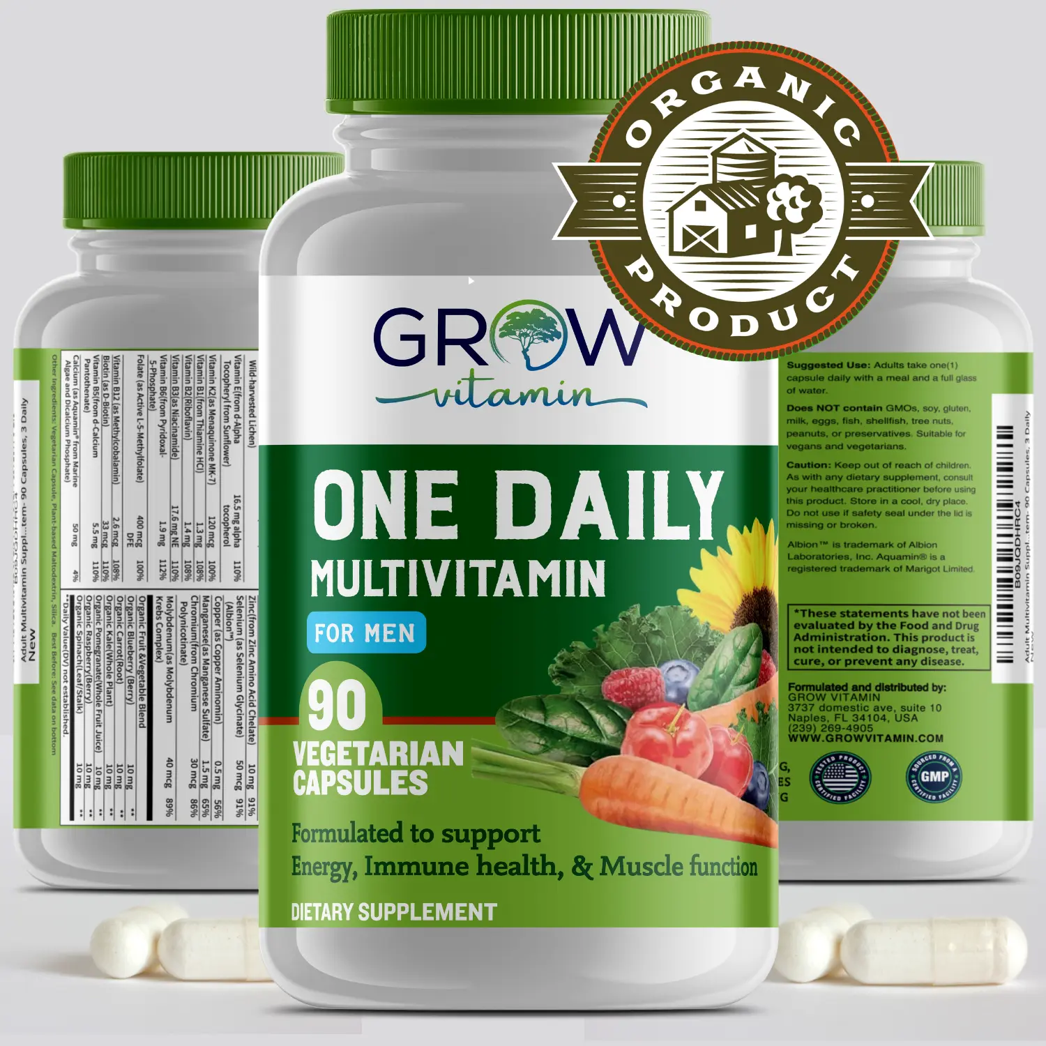 Men's All-Natural Mega Daily Multivitamin-Mineral Dietary Supplement, Capsule Form, 90 Capsules, USA-Made, Yes-Certified Quality for Adult Men, Adults