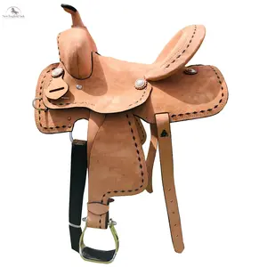 Youth-Child Western Horse Pony Ranch Saddle, Genuine New Natural Finish Leather, Resistance-Enhanced Equestrian Leisure Gear