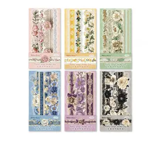 90 Sheets Flower Theme Notebook Stickers PET Waterproof Material Light Retro Style DIY Notebook Decoration Base Material Stickers