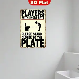 Aluminum Vintage Baseball Wall Sign Players with Short Bats Please Stand Closer to Plate Humorous Home Bathroom Man Cave Bar Decor Bathroom Decorations