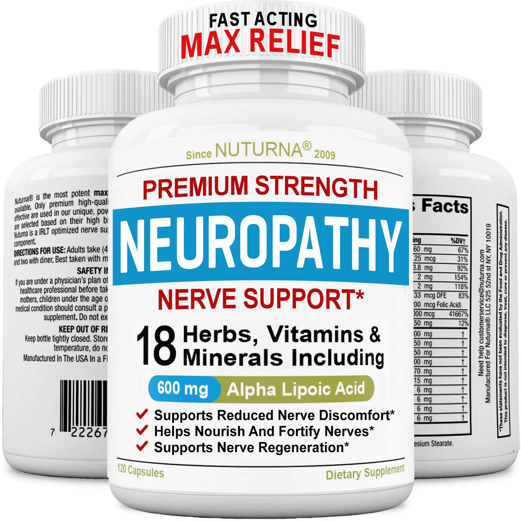 Neuropathy Support Nerve Supplement with 600 mg Pure Alpha Lipoic Acid - Maximum Strength Formula for Maximum Peripheral Relief Support - 120 Capsules Healthcare Dietary   springtok Edible Fitness White Vitamin Optimum