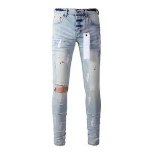 Men's Ripped Stretch Jeans Slim Fit Distressed Skinny Denim Pants Fashion Comfort Tapered Leg Spring Summer Designer Graffiti Splashed Ink Denim Trousers