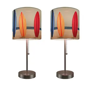 Set of 2 Steel Surfboard Lamps - 18.5in Vibrant Shades for Beach Glow