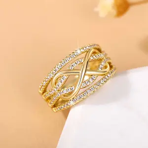 Springtok Y2K Zircon 8-shaped Cross Infinite Loop Love Symbol Ring Men Women Couple Anniversary Daily Jewelry Gift