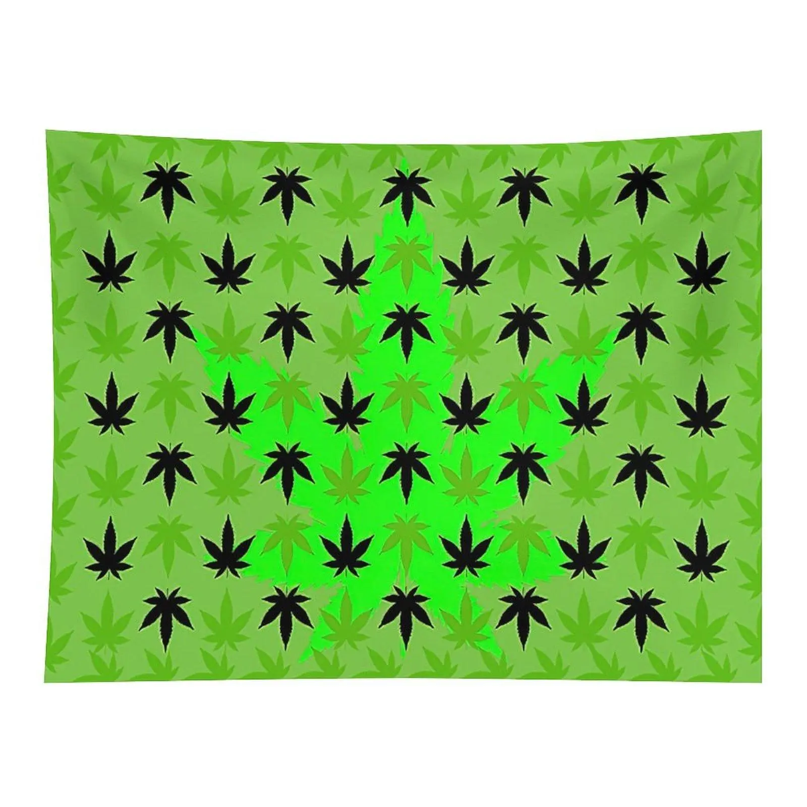 Green Cannabis Leaf Pattern Tapestry Weed Leaf Wall Hanging Decor